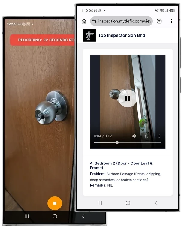 defect inspection app feature - defect video recording